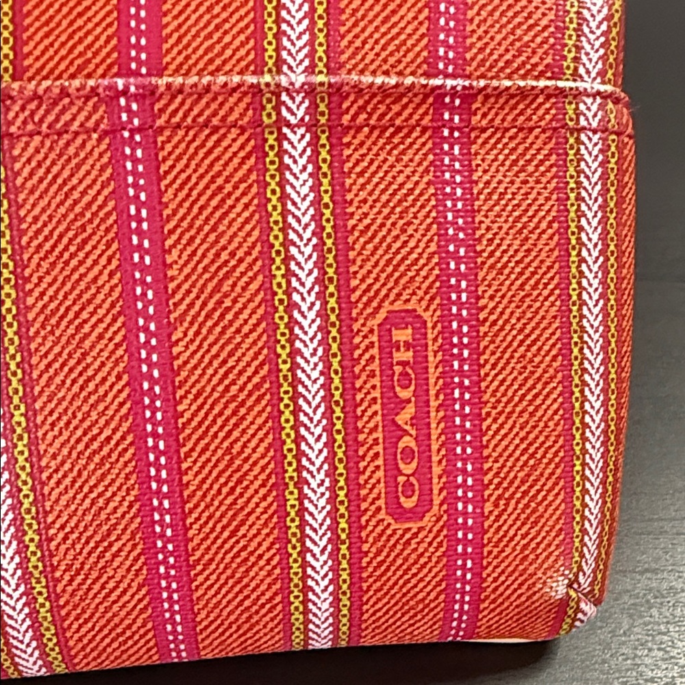 Coach Orange & Pink Striped Wristlet - Picture 2 of 12